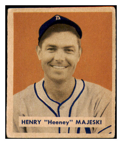 1949 Bowman Baseball #127 Henry Majeski A's VG-EX Script 487512