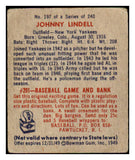 1949 Bowman Baseball #197 Johnny Lindell Yankees VG 487653