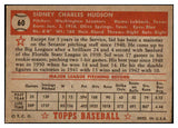 1952 Topps Baseball #060 Sid Hudson Senators VG-EX Red 488000