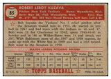 1952 Topps Baseball #085 Bob Kuzava Yankees VG 488067