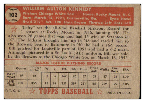 1952 Topps Baseball #102 Bill Kennedy Browns VG-EX 488102