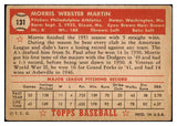 1952 Topps Baseball #131 Morrie Martin A's VG 488169