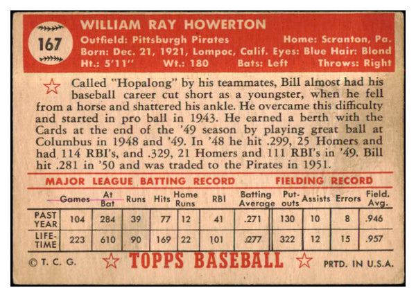 1952 Topps Baseball #167 Bill Howerton Pirates GD-VG 488248 | Kit Young ...