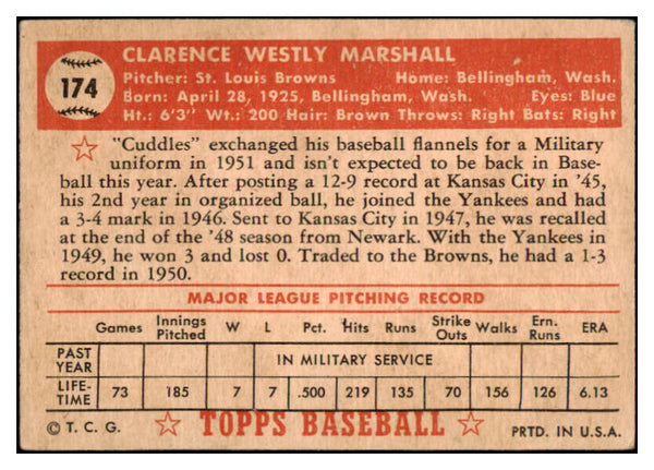 1952 Topps Baseball #174 Clarence Marshall Browns VG-EX 488266