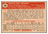 1952 Topps Baseball #190 Don Johnson Senators VG 488307