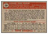 1952 Topps Baseball #210 Dick Fowler A's EX 488354