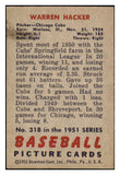 1951 Bowman Baseball #318 Warren Hacker Cubs EX-MT 488544