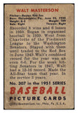 1951 Bowman Baseball #307 Walt Masterson Red Sox VG-EX 488595