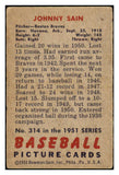 1951 Bowman Baseball #314 Johnny Sain Braves VG-EX 488626