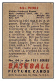 1951 Bowman Baseball #064 Bill Werle Pirates FR-GD 488859
