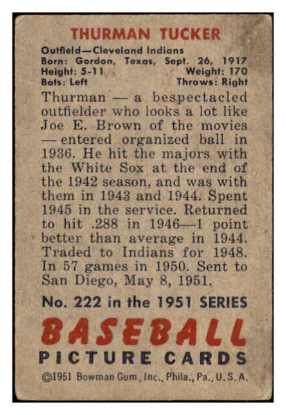 1951 Bowman Baseball #222 Thurman Tucker Indians VG 488908