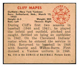 1950 Bowman Baseball #218 Cliff Mapes Yankees EX-MT No Copyright 488960