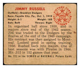 1950 Bowman Baseball #223 Jimmy Russell Dodgers VG No Copyright 488966