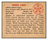 1950 Bowman Baseball #240 Eddie Lake Tigers VG-EX No Copyright 488983