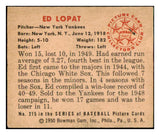 1950 Bowman Baseball #215 Eddie Lopat Yankees EX+/EX-MT Copyright 489011