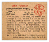 1950 Bowman Baseball #214 Dick Fowler A's EX Copyright 489086