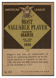 1961 Topps Baseball #478 Roger Maris MVP Yankees EX-MT 489182