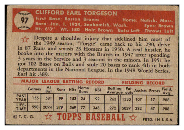 1952 Topps Baseball #097 Earl Torgeson Braves GD-VG 489343