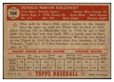 1952 Topps Baseball #104 Don Kolloway Tigers VG 489348