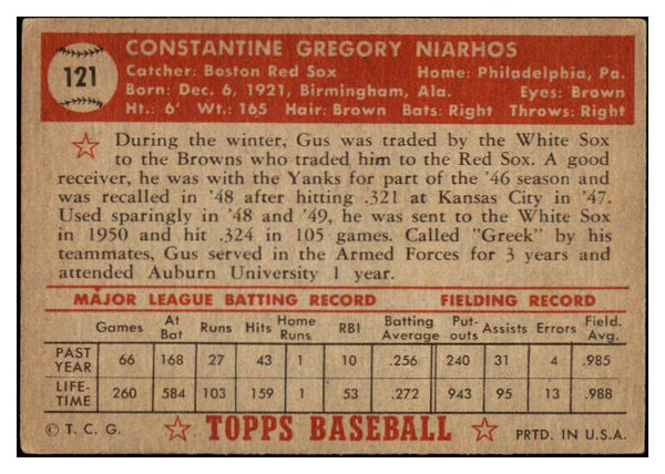 1952 Topps Baseball #121 Gus Niarhos Red Sox VG 489365
