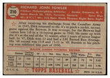 1952 Topps Baseball #210 Dick Fowler A's VG 489448