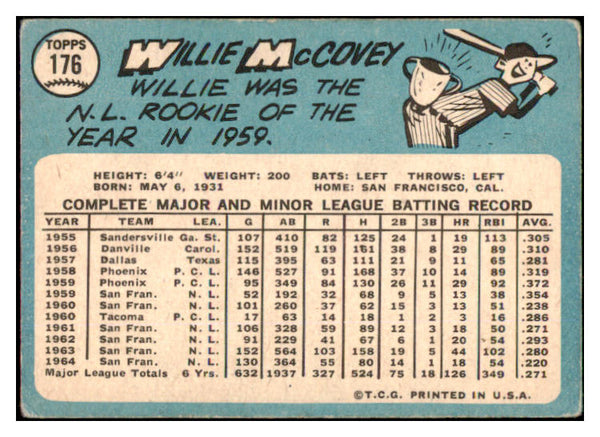 1965 Topps Baseball #176 Willie McCovey Giants VG 489649