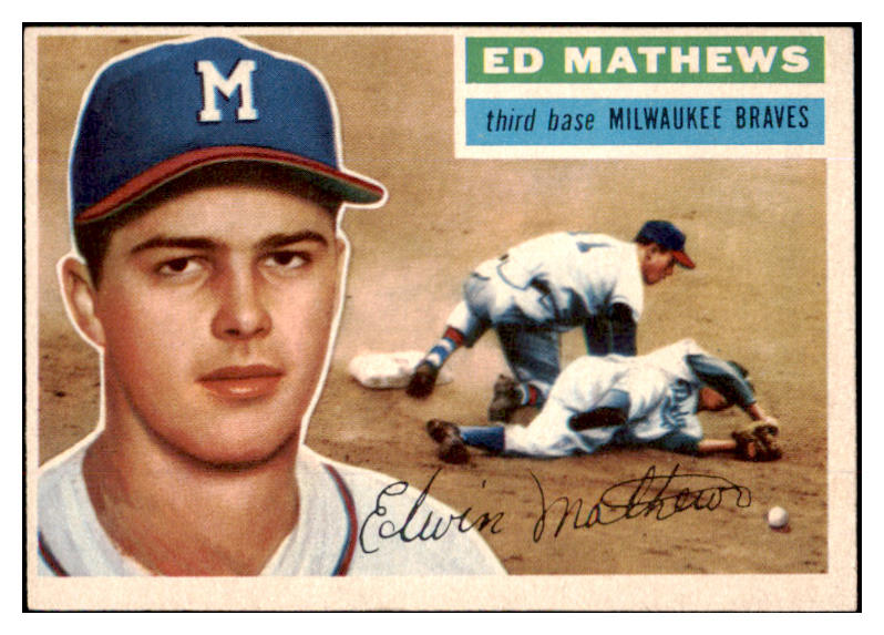 1956 Topps Baseball #107 Eddie Mathews Braves EX-MT Gray 489754