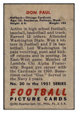 1951 Bowman Football #030 Don Paul Cardinals VG-EX 489799