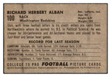 1952 Bowman Small Football #100 Dick Alban Washington GD-VG 489873