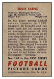 1951 Bowman Football #142 Eddie Saenz Washington EX 489911