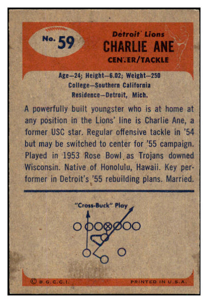 1955 Bowman Football #059 Charlie Ane Lions NR-MT 490055