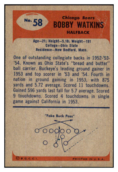 1955 Bowman Football #058 Bobby Watkins Bears NR-MT 490056