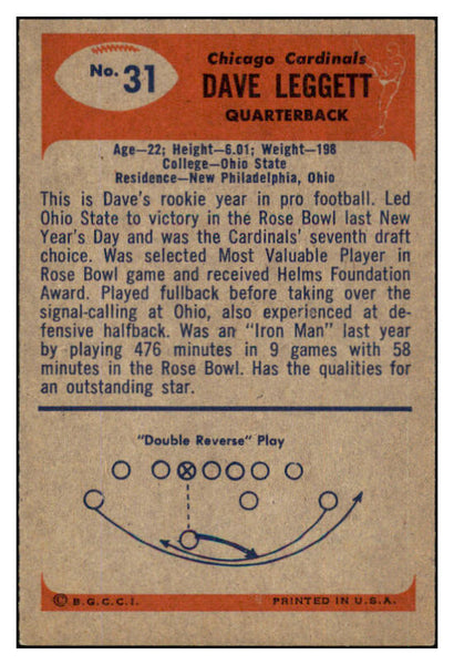1955 Bowman Football #031 Dave Leggett Cardinals NR-MT 490057
