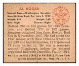 1950 Bowman Baseball #015 Al Kozar Senators EX-MT 490320