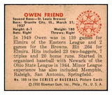 1950 Bowman Baseball #189 Owen Friend Browns EX-MT Copyright 490348