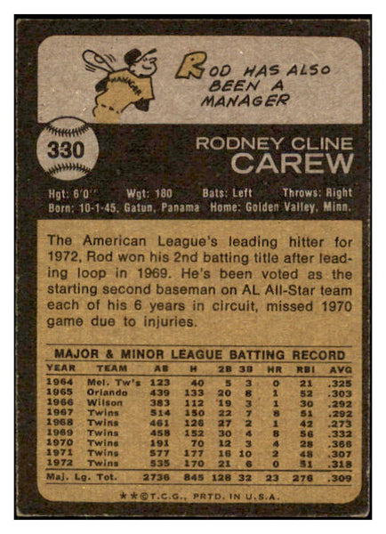 1973 Topps Baseball #330 Rod Carew Twins VG-EX 490539