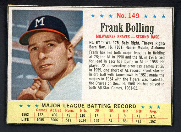 1963 Post Baseball #149 Frank Bolling Braves EX-MT 490633