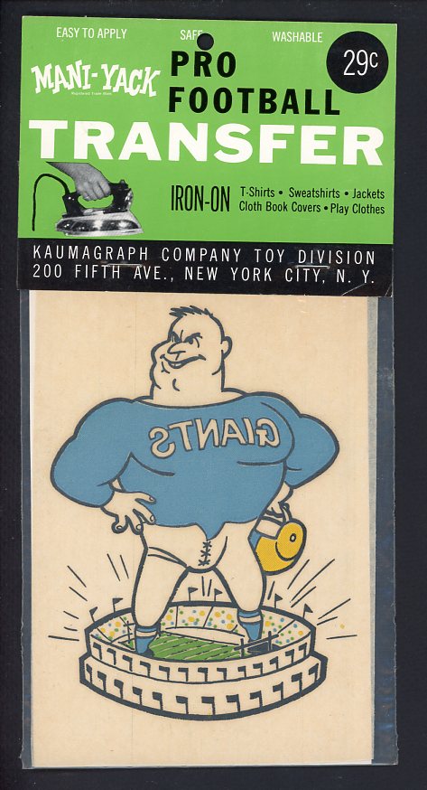 1960's Kaumagraph Iron On Transfer New York Giants Unopened 490722