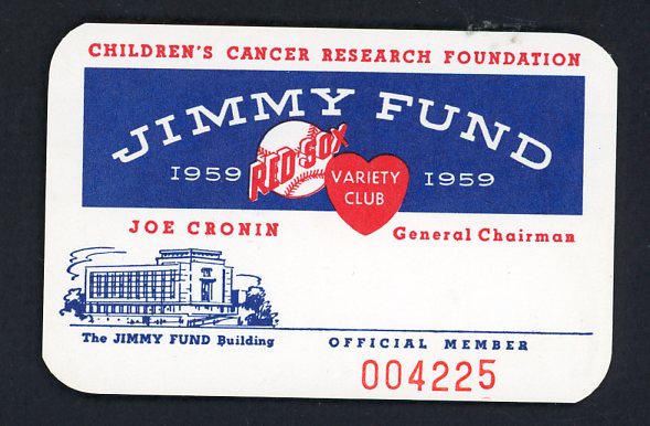 1959 Jimmy Fund Membership Card Ted Williams Joe Cronin 490795