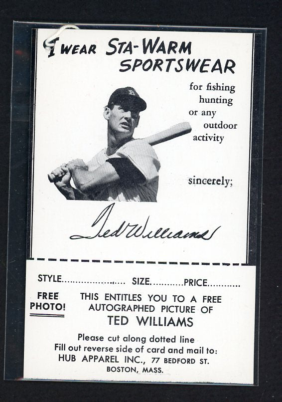 1960's Hub Apparel Sta-Warm Tag Ted Williams 490797