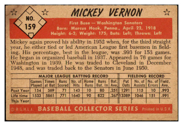 1953 Bowman Color Baseball #159 Mickey Vernon Senators VG-EX 490952