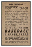 1952 Bowman Baseball #012 Max Surkont Braves VG-EX 491000