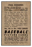 1952 Bowman Baseball #093 Paul Richards White Sox EX 491072