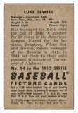 1952 Bowman Baseball #094 Luke Sewell Reds VG-EX 491073