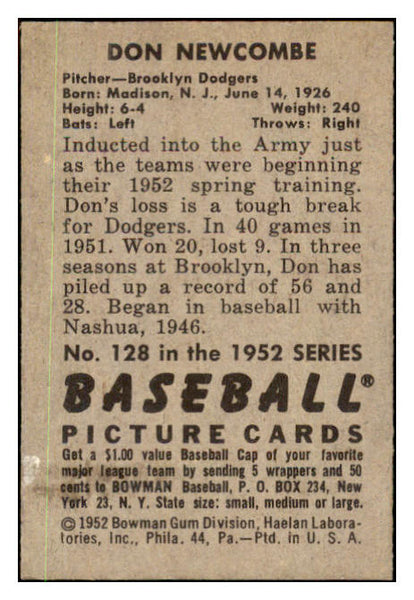 1952 Bowman Baseball #128 Don Newcombe Dodgers EX-MT 491108