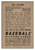 1952 Bowman Baseball #225 Del Wilber Red Sox VG-EX 491183