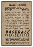 1952 Bowman Baseball #245 George Schmees Browns VG-EX 491199