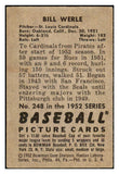 1952 Bowman Baseball #248 Bill Werle Cardinals VG-EX 491202