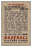 1951 Bowman Baseball #143 Ted Kluszewski Reds VG 491239