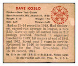 1950 Bowman Baseball #065 Dave Koslo Giants VG 491294